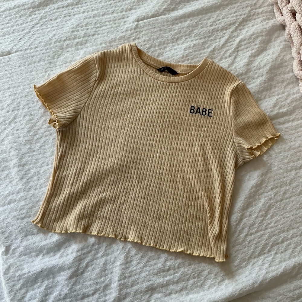 SHEIN Cream Ribbed Knit Top